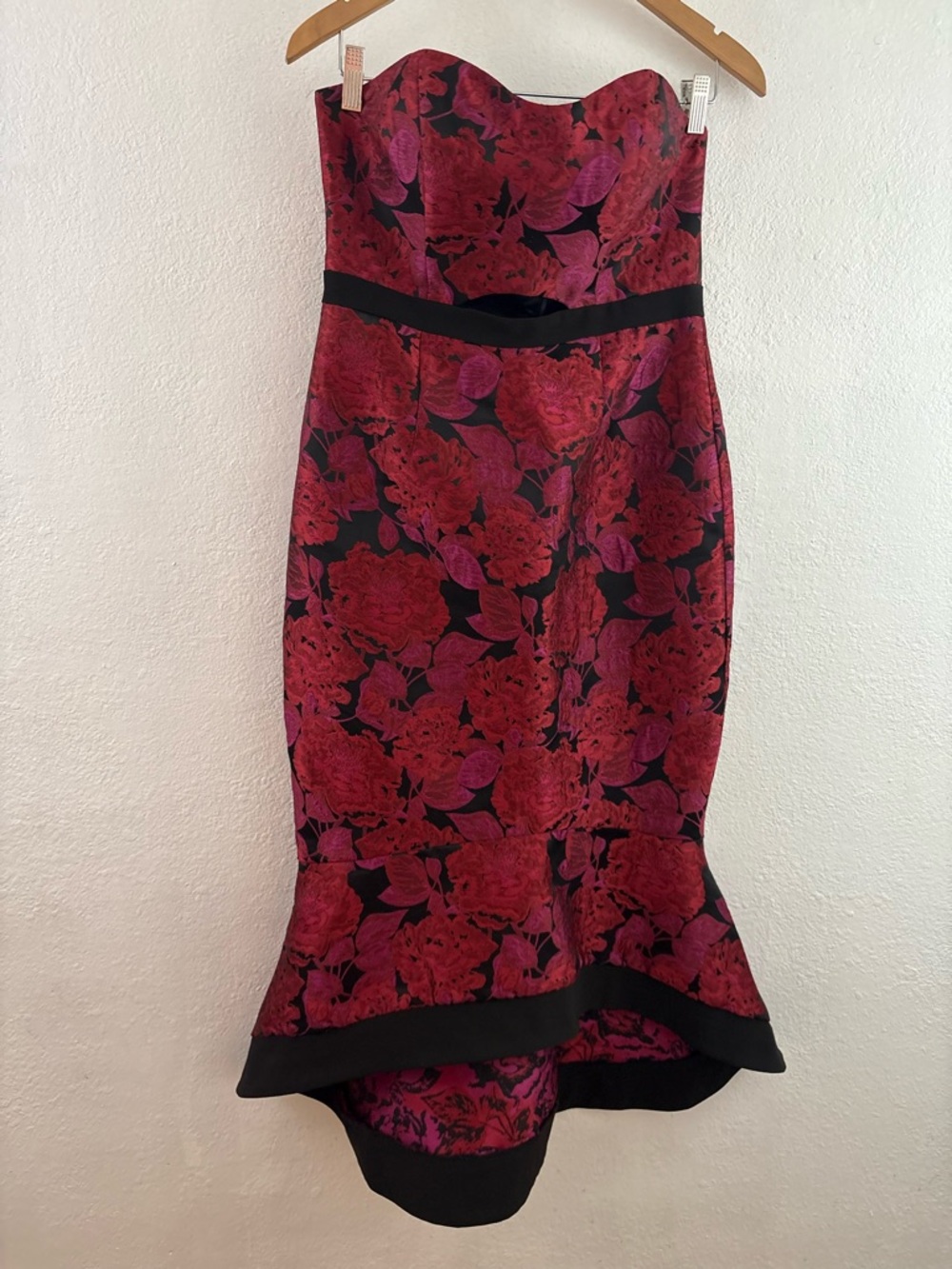 Ever New strapless dress fishtail silhouette jacquard floral pattern size 8